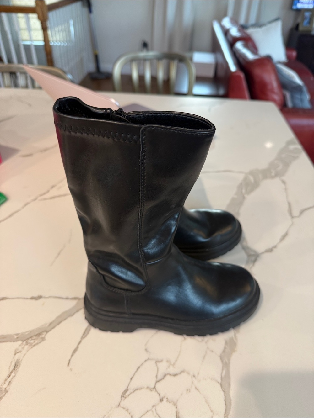 Kids Black Faux Leather Riding Boots